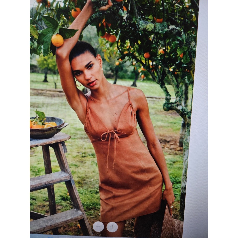 NWT By Anthropologie Linen Blend Tie-Front Tan Sleeveless Side Zip Mini Dress XL